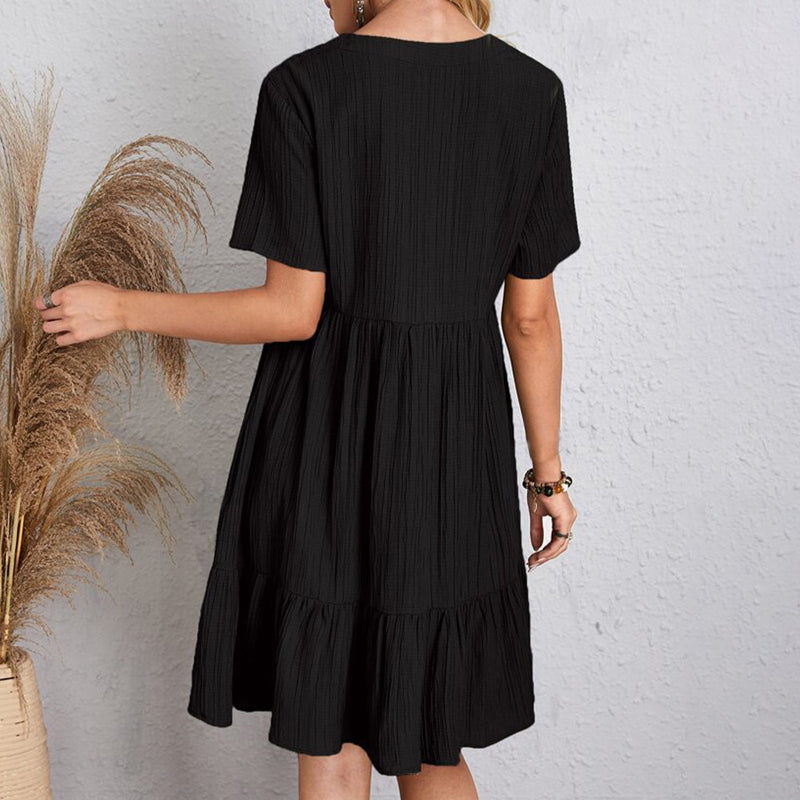 Vestido Boho Leve, Decote em V com Babados Delicados