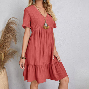 Vestido Boho Leve, Decote em V com Babados Delicados