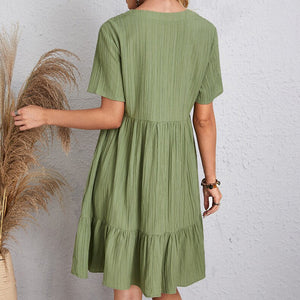 Vestido Boho Leve, Decote em V com Babados Delicados