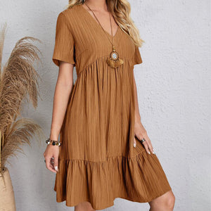 Vestido Boho Leve, Decote em V com Babados Delicados