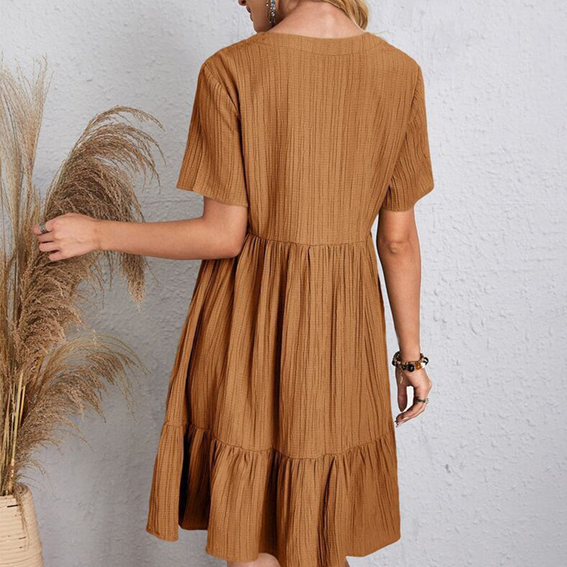 Vestido Boho Leve, Decote em V com Babados Delicados