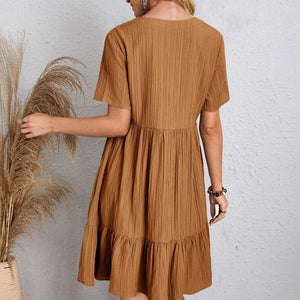 Vestido Boho Leve, Decote em V com Babados Delicados