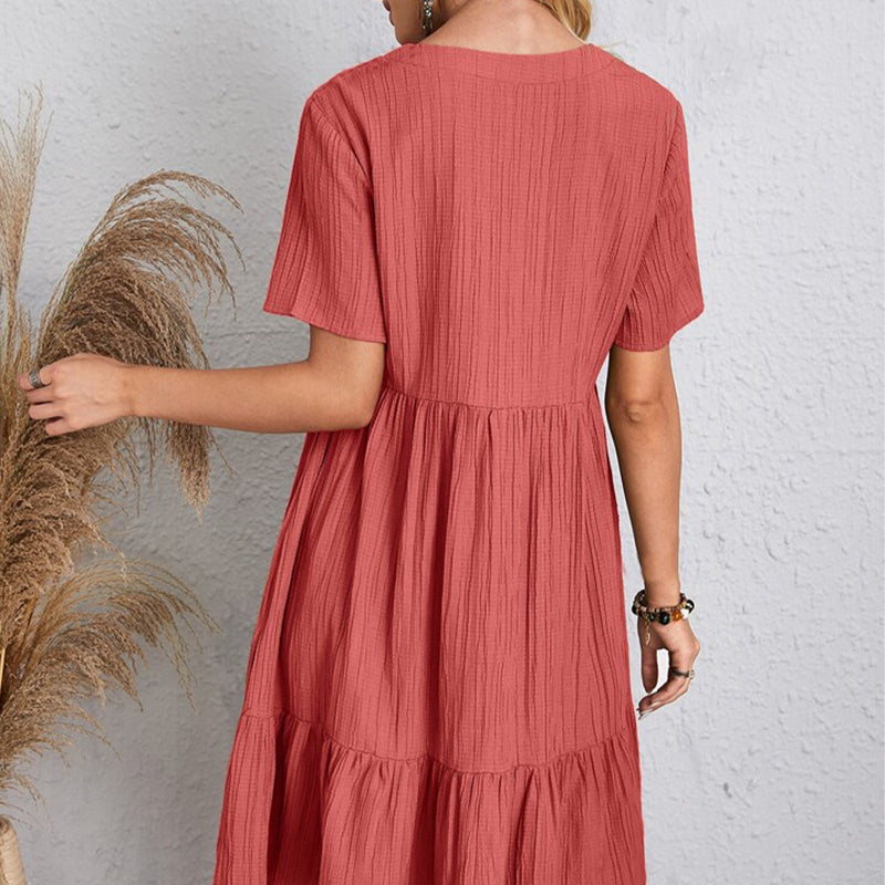 Vestido Boho Leve, Decote em V com Babados Delicados