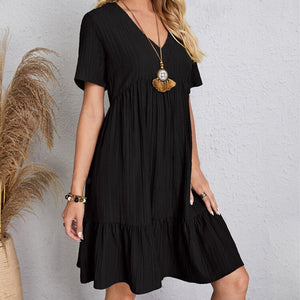 Vestido Boho Leve, Decote em V com Babados Delicados