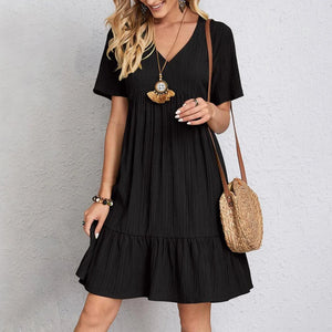 Vestido Boho Leve, Decote em V com Babados Delicados