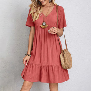 Vestido Boho Leve, Decote em V com Babados Delicados