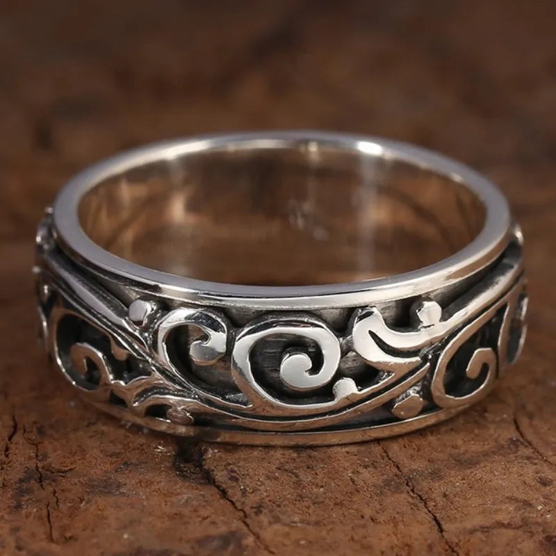 Anel de Prata Masculino Estilo Étnico