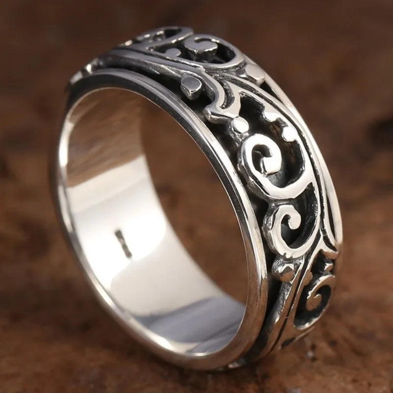 Anel de Prata Masculino Estilo Étnico