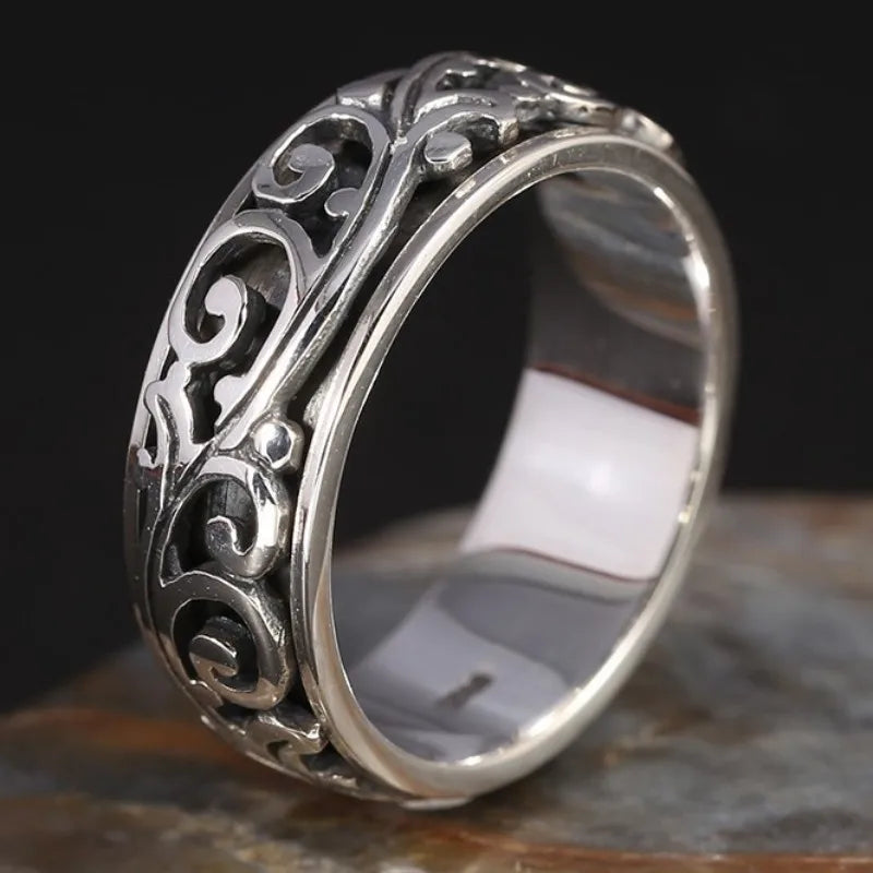Anel de Prata Masculino Estilo Étnico