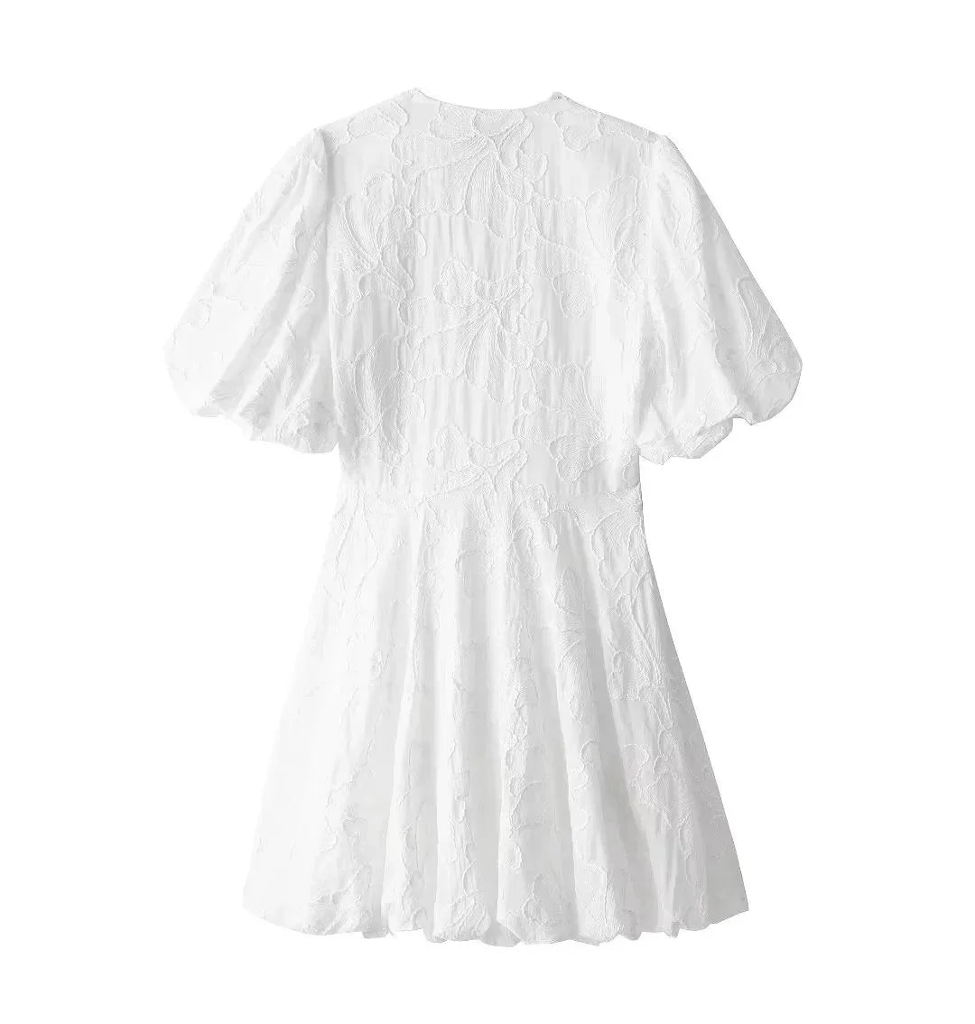 Mini Vestido Branco com Saia e Manga Bufante - Donna Boneca