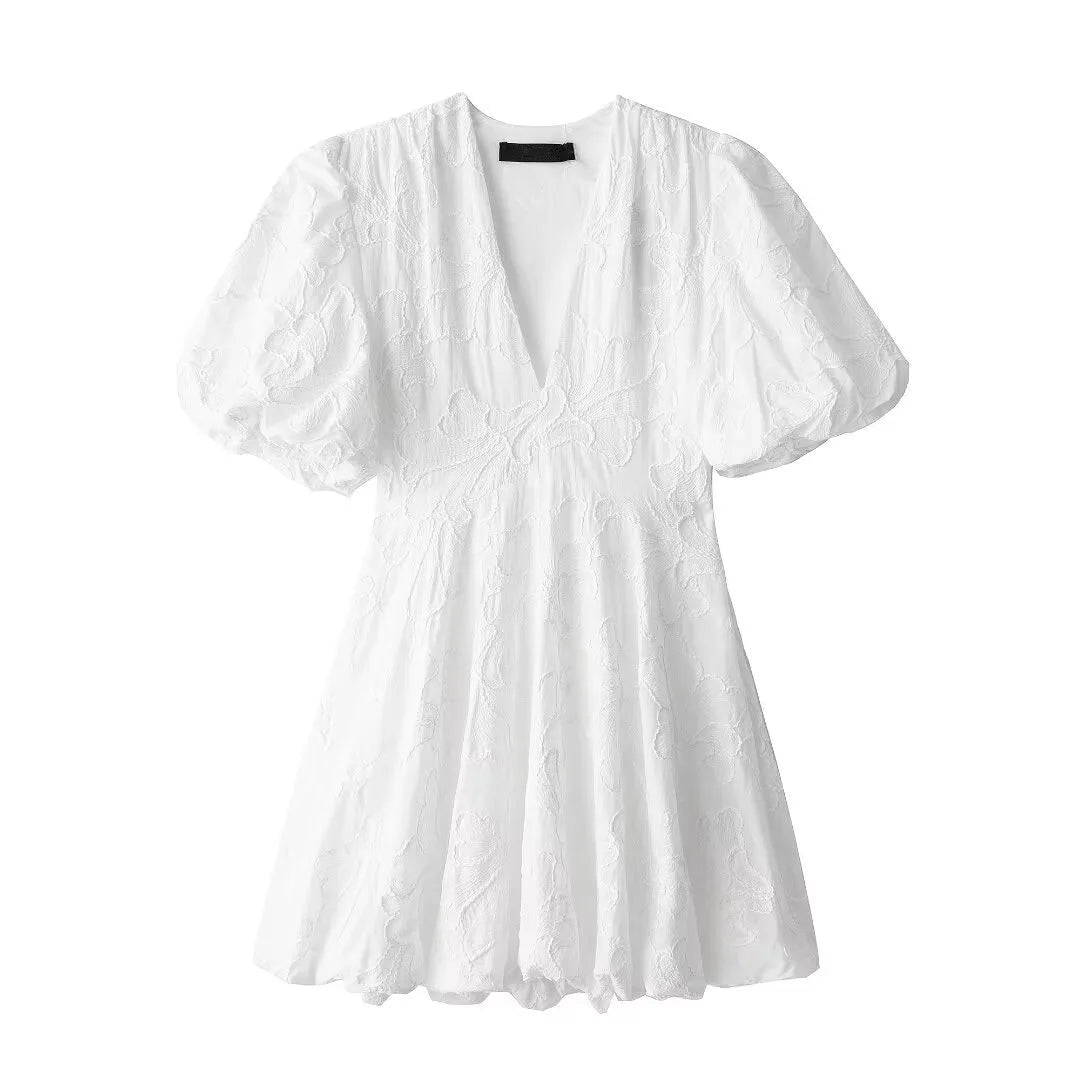 Mini Vestido Branco com Saia e Manga Bufante - Donna Boneca