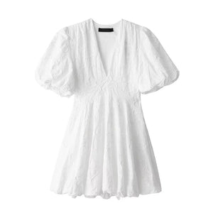 Mini Vestido Branco com Saia e Manga Bufante - Donna Boneca