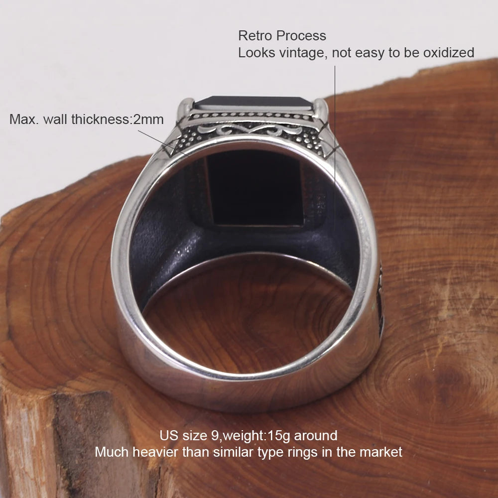 Anel de Prata Masculino com Pedra Onix Preta