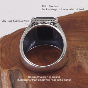 Anel de Prata Masculino com Pedra Onix Preta