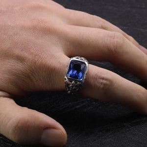 Anel de Prata Masculino  com Pedra Azul e Turquesa