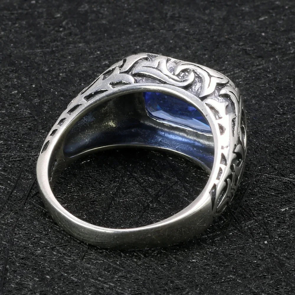 Anel de Prata Masculino  com Pedra Azul e Turquesa