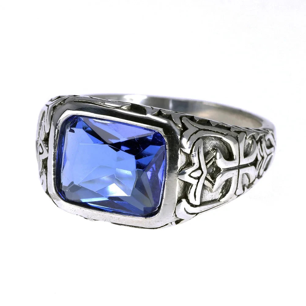 Anel de Prata Masculino  com Pedra Azul e Turquesa