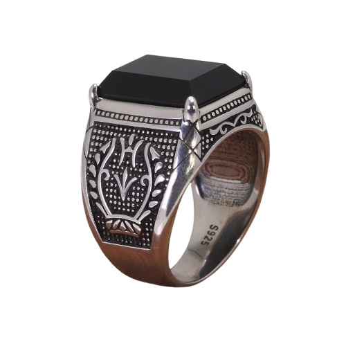 Anel de Prata Masculino com Pedra Onix Preta
