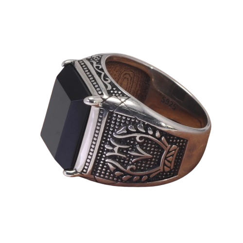 Anel de Prata Masculino com Pedra Onix Preta