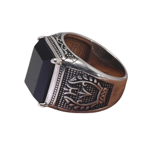 Anel de Prata Masculino com Pedra Onix Preta